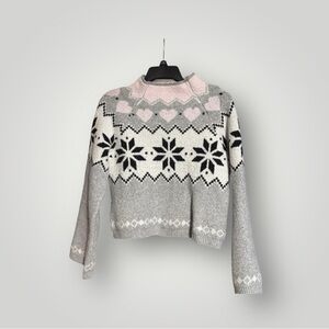 Gray and Pink Snowflake Sweater